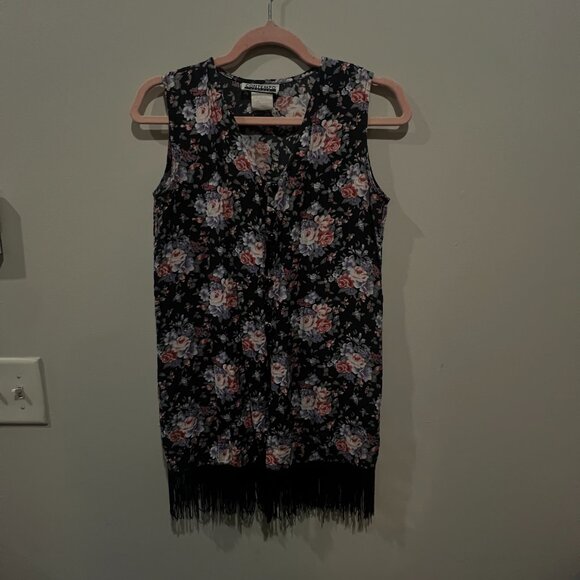 Vintage Floral Button-Up Vest with Fringe (Size S) - Picture 5 of 8